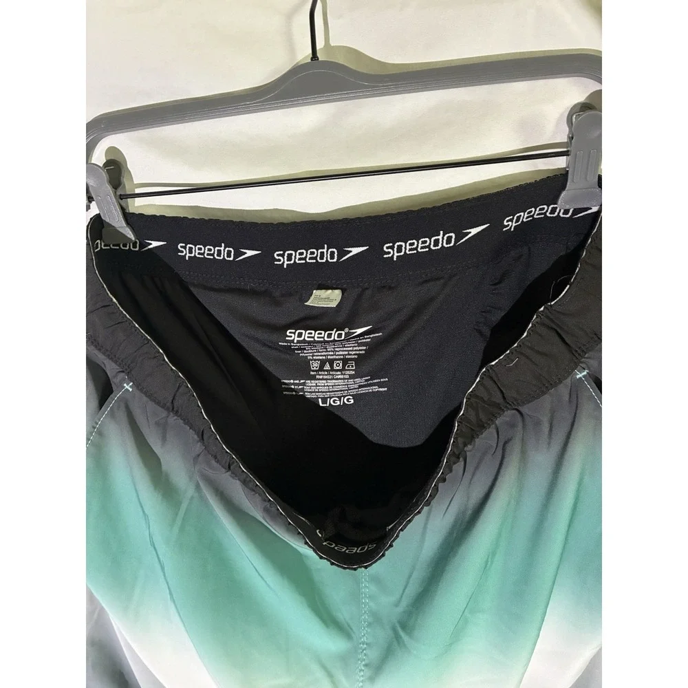 Speedo Tech Volley Swim Shorts Trunk Mens L PUF 50+ Blue Stretch Comfort Liner